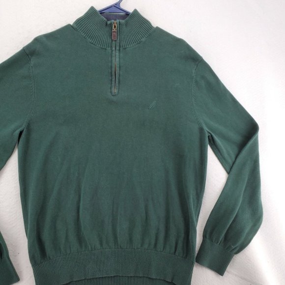 NAUTICA Sweater Men's Long Sleeve 1/4 Zip High Neck Sailboat Green Large - Picture 5 of 12